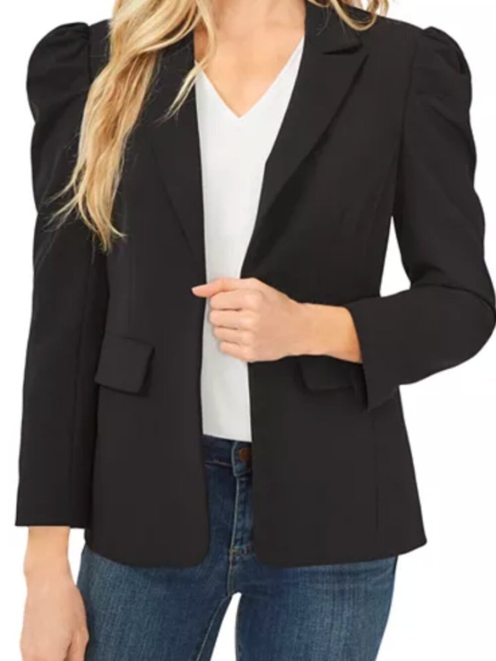CeCe Puff Shoulder Ponte Blazer Black